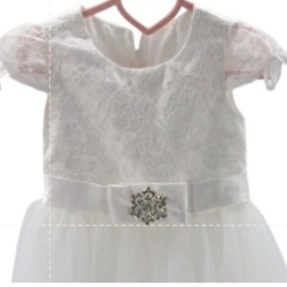 GIRL'S PARTY DRESS SZ 2 Y white lace embellished short sleeve flower maxi B101 - Picture 3 of 7